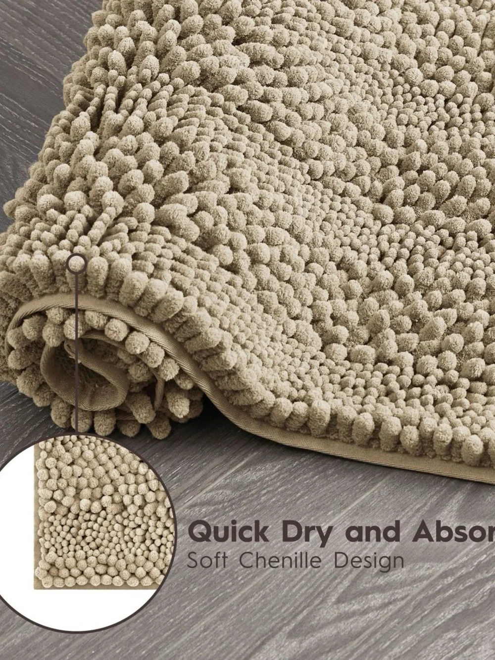 Laura Ashley Astor Chenille Bath Mat Linen 20” x 34” Non-Slip TPR Backing NWT